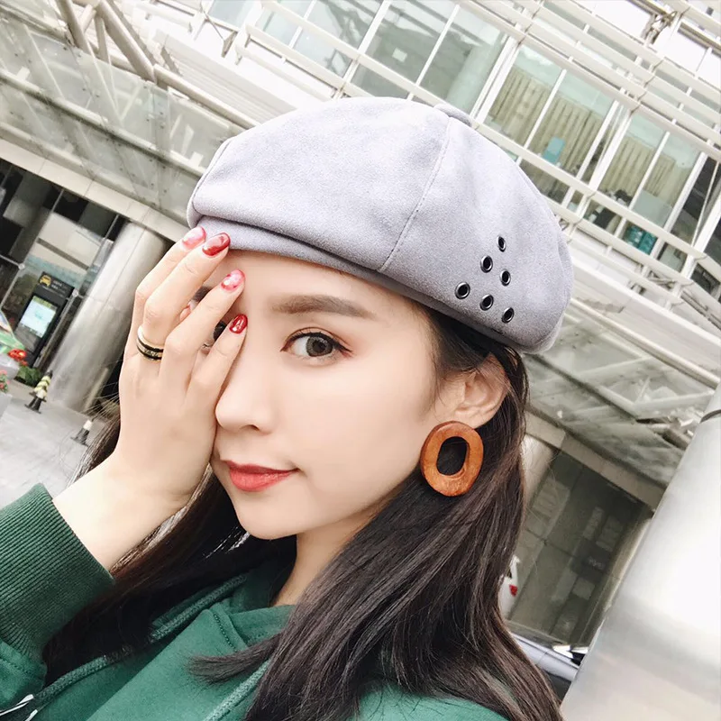 

Womens winter Hat Beret Female Wool Cotton blend Cap Autumn 2018 Brand New Woman Hats Caps black white gray pink boinas de mujer