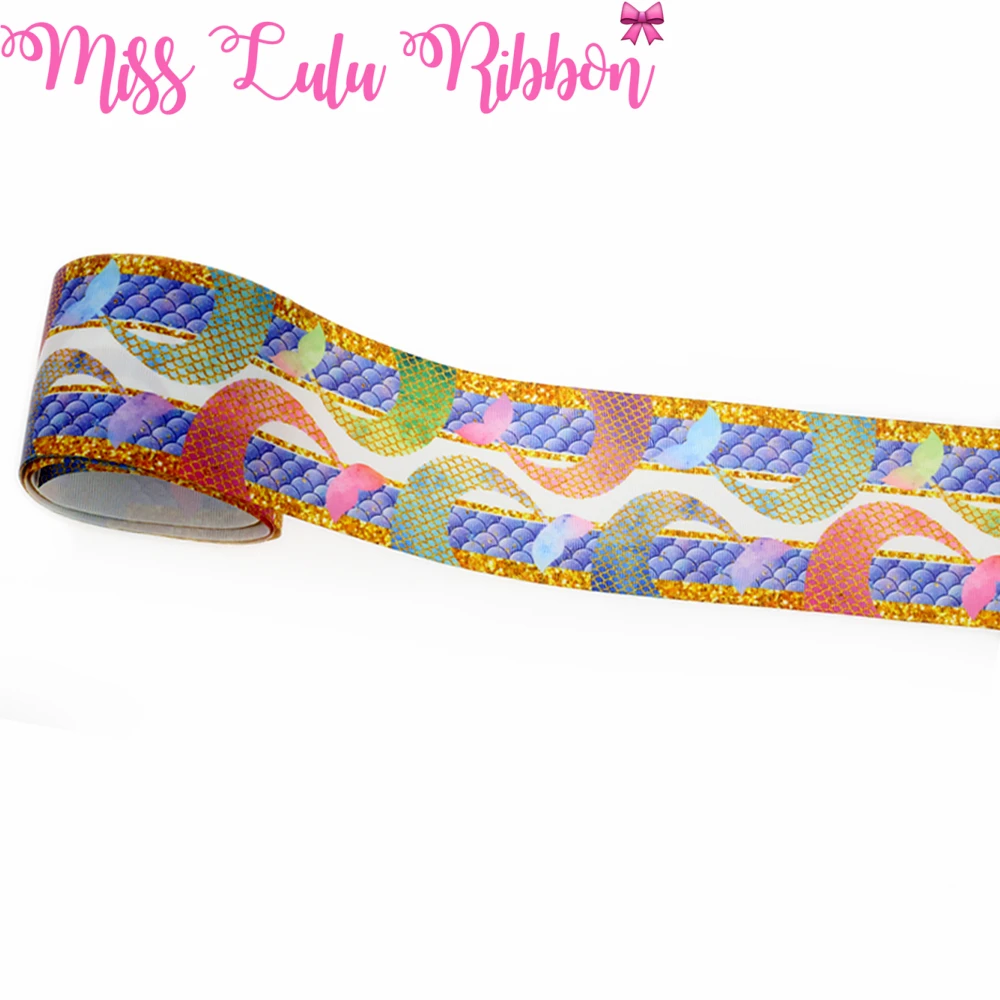 7/8 &quot22 мм Красочные чешуя Русалки узоры напечатаны Grosgrain ленты 10 ярдов/рулон DIY