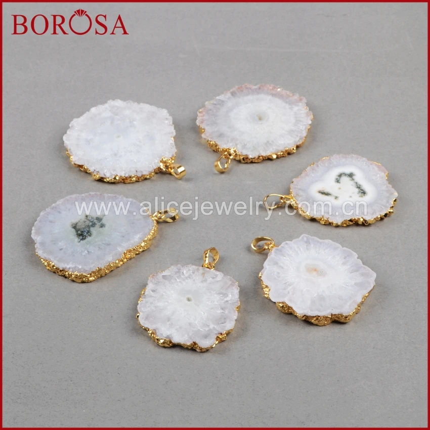 BOROSA натуральный Солнечный кварцевый соединитель золотой цвет цветок белый кулон