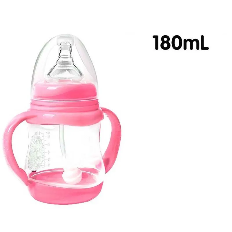 180ml Pink 1 шт. 180/240/320 мл ПП бэби бутылочка для кормления безопасный Пластик без добавления бисфенола А анти-колик Baby бутылки из-под молока, с соломенная шляпа для маленьких детей бутылочка для кормления - Цвет: 180ml Pink