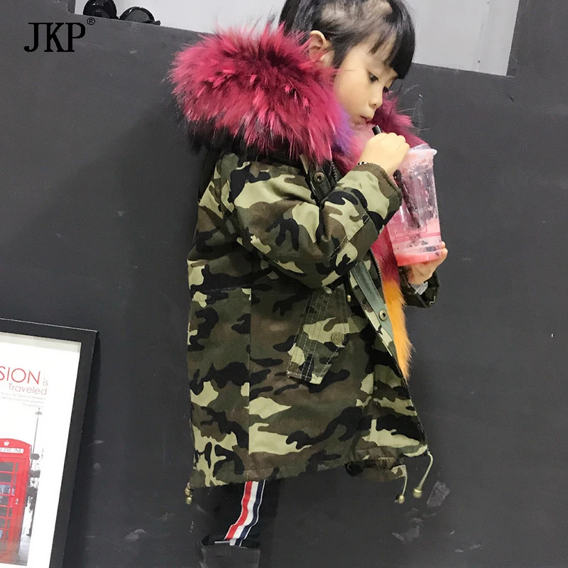 Детское зимнее пальто ArmyGreen с подкладкой из лисьего меха цветные теплые плотные
