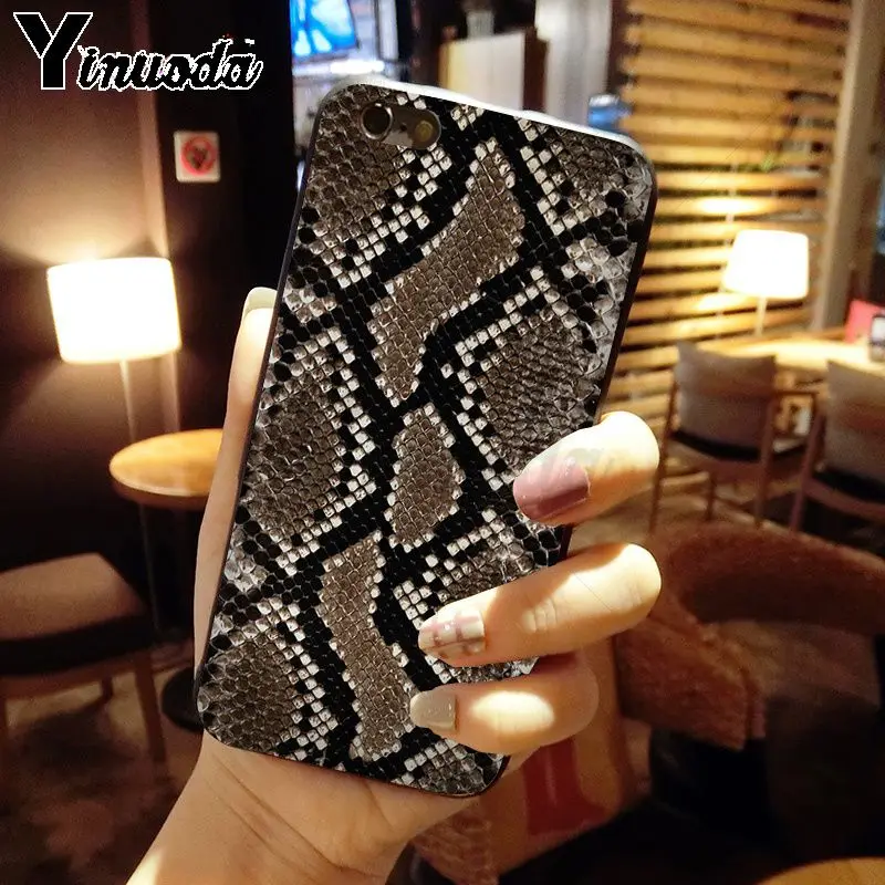 Yinuoda Змеиная Кожа Искусство ТПУ Мягкий силиконовый чехол для телефона iPhone 5 5Sx 6 7 7 plus 8 8 Plus X XS MAX XR чехол coque funda