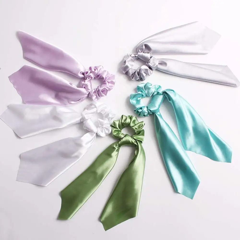 

Hair Accessories Bow Scarf Scrunchies Hair Rubber Solid Chiffon Ribbon Elastic Hair Bands For Women Girls Dual Use Rope