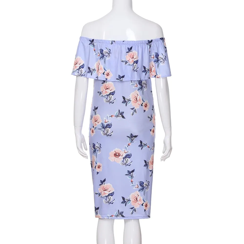 LONSANT Maternity dress Women Shoulderless Pregnant Print Clothes mother Floral Wrap short Dress | Мать и ребенок