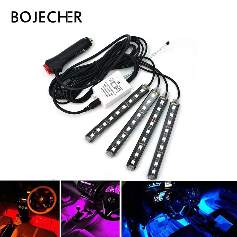 4 шт. Светодиодная лента RGB для автомобиля SMD 5050 10 Вт 12 В декоративная интерьерная