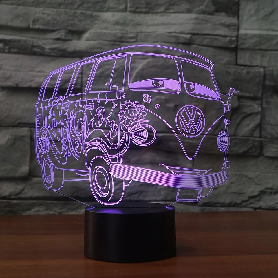 Ночник с 3d визуальной иллюзией для кемпинга автобуса Прозрачный Акриловый