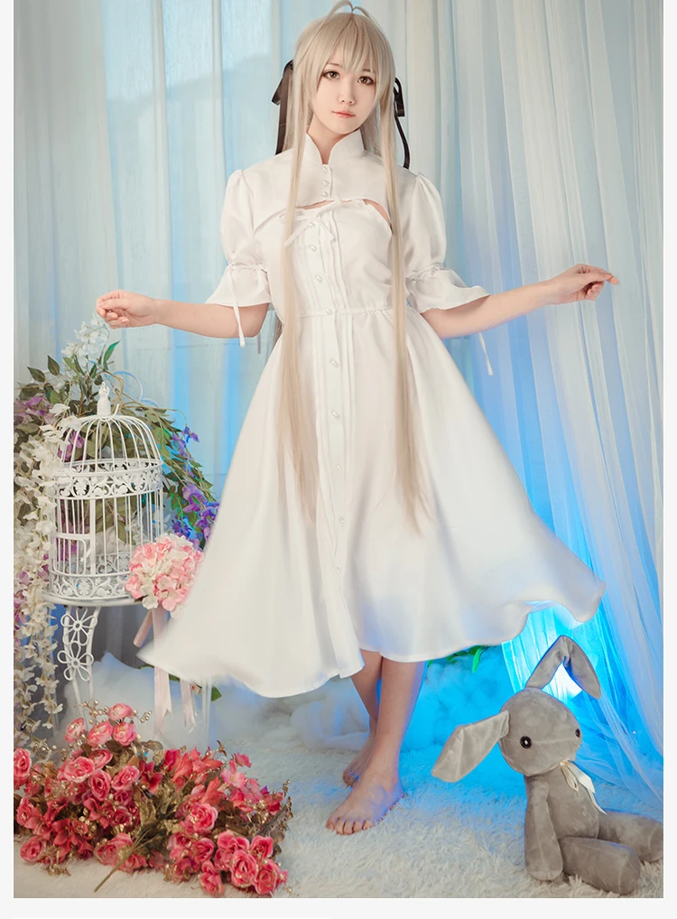 

Yosuga no Sora Sora Kasugano Cosplay Costume Halloween Lady White Cotton Sweet Lolita Dress Grey Bunny girls long white dress