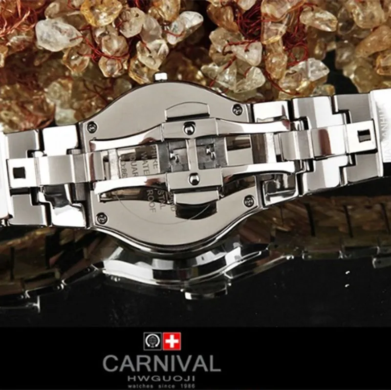 

Carnival full tungsten steel sapphire military quartz watch waterproof watch lovers fashion ladies rhinestone dress watches men
