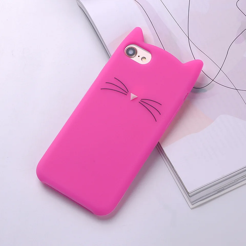 Rose Милый 3D Силиконовый мультяшный Кот розовый черный мягкий чехол для телефона чехол для iPhone 7 7Plus 6 6S 5S SE X XS Max - Цвет: Rose