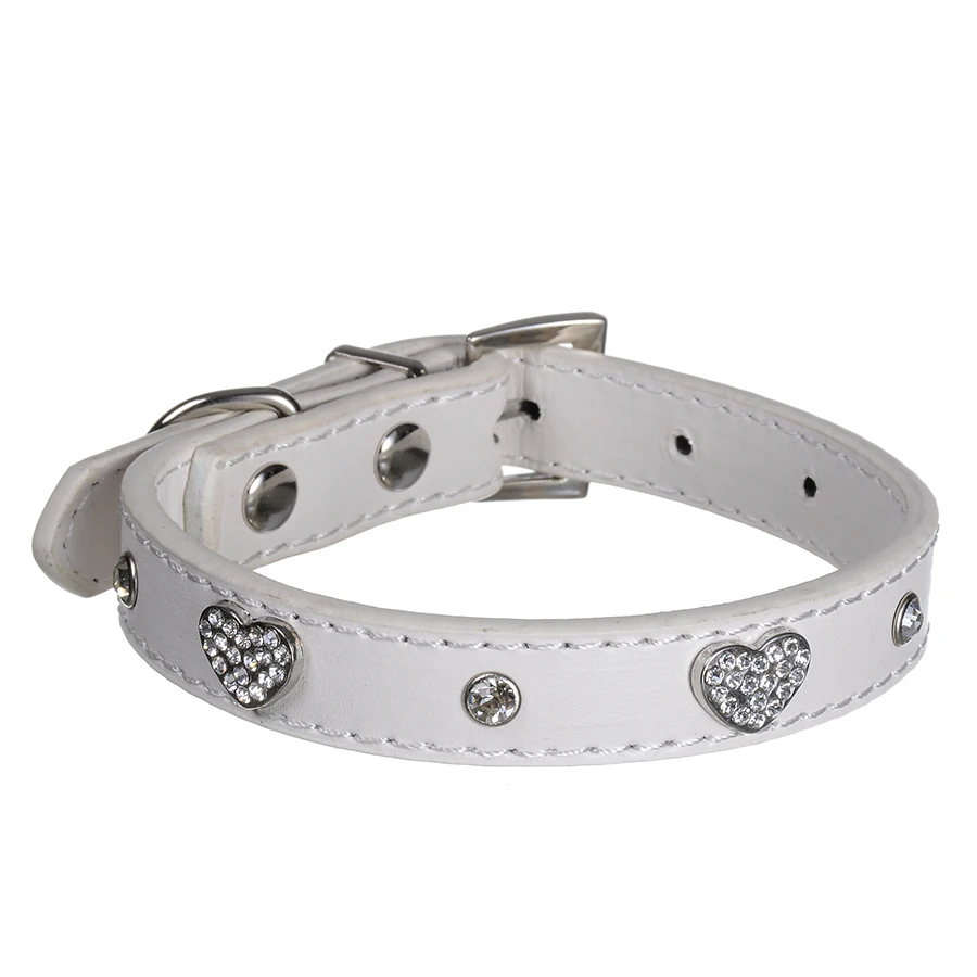 Adjustable Pu Leather Dog Collar Heart Shaped Diamante Rhinestones Pet Puppy Cat Neck Strap Red Rose Size S M | Дом и сад
