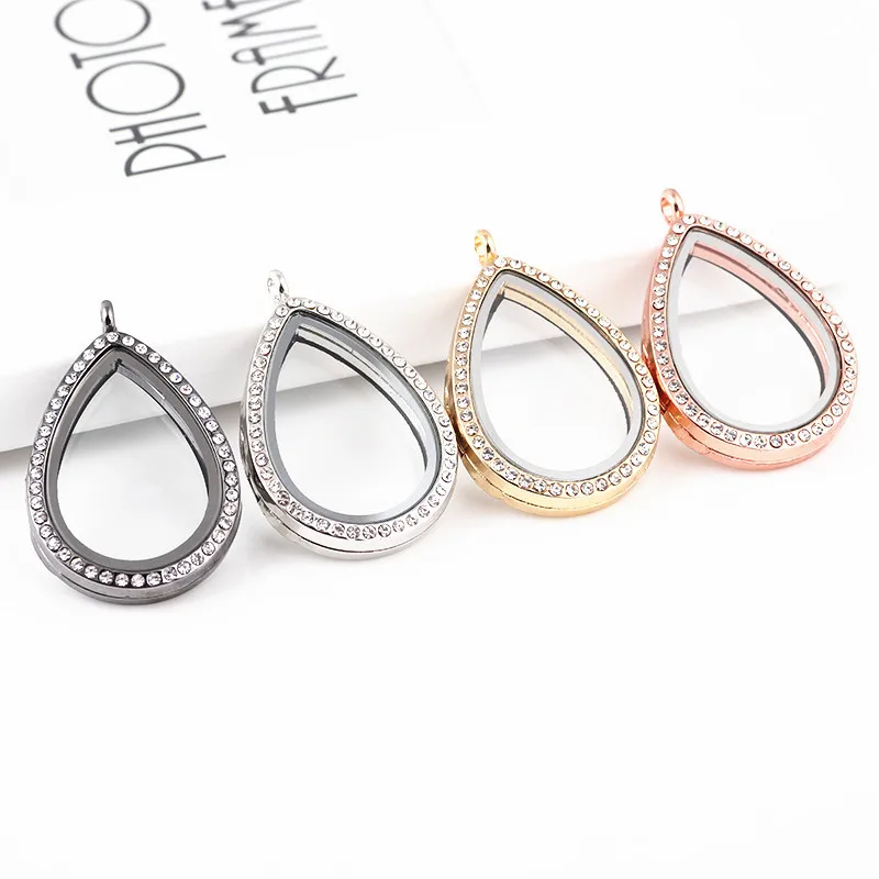 

10Pcs New Items 4 Color Alloy With Magnetic Tear Drop Floating Locket DIY Living Glass Locket Be An Gift Necklace