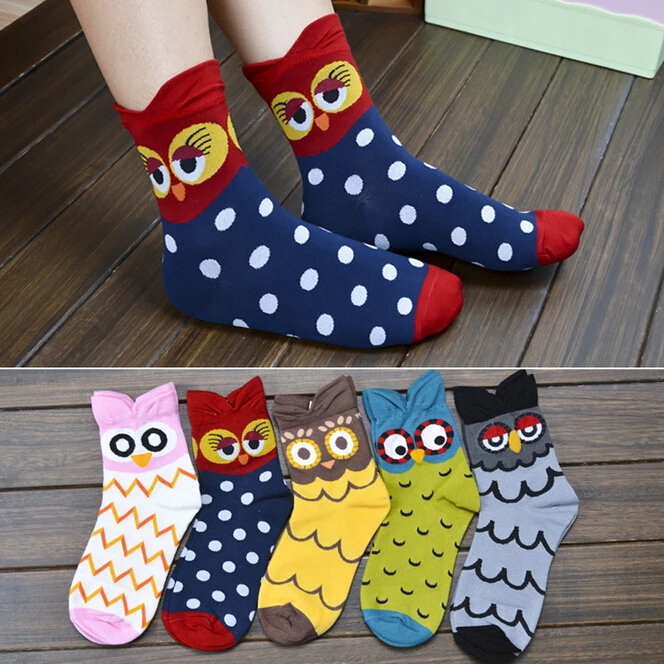 Original brand sock Good quality Spring/summer Cotton Socks Candy Color Women Meias 3D owl designer cartoon C201 | Женская одежда