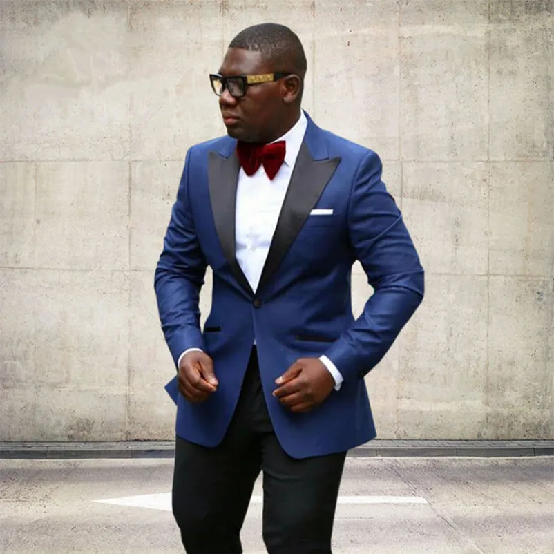 

Royal Bule Men Wedding Suit with Black Pant Two Pieces Custom Made Wedding Tuxedos Cheap ( jacket Pants )
