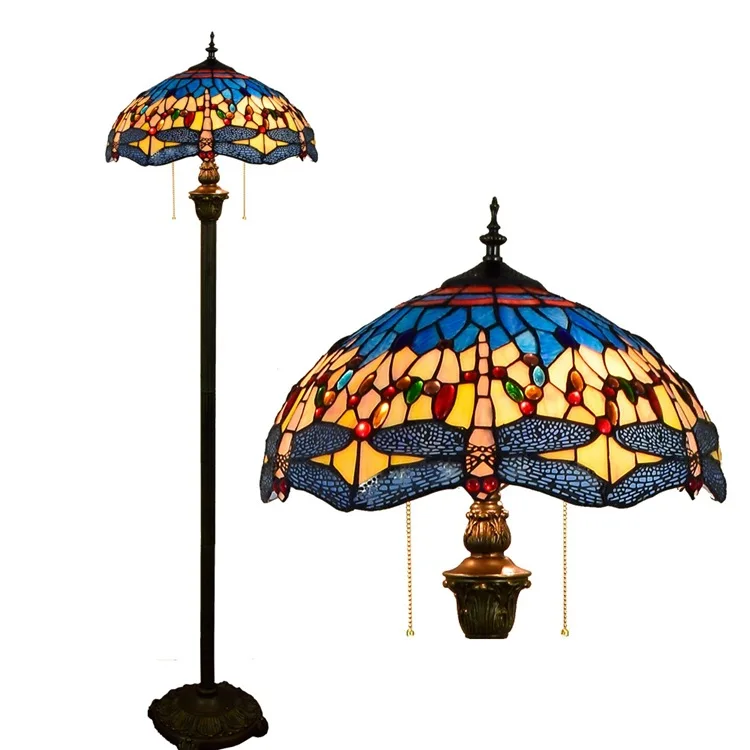 

European dragonfly Stained Glass floor lamp for dining room bedroom lamp E27 110-240V