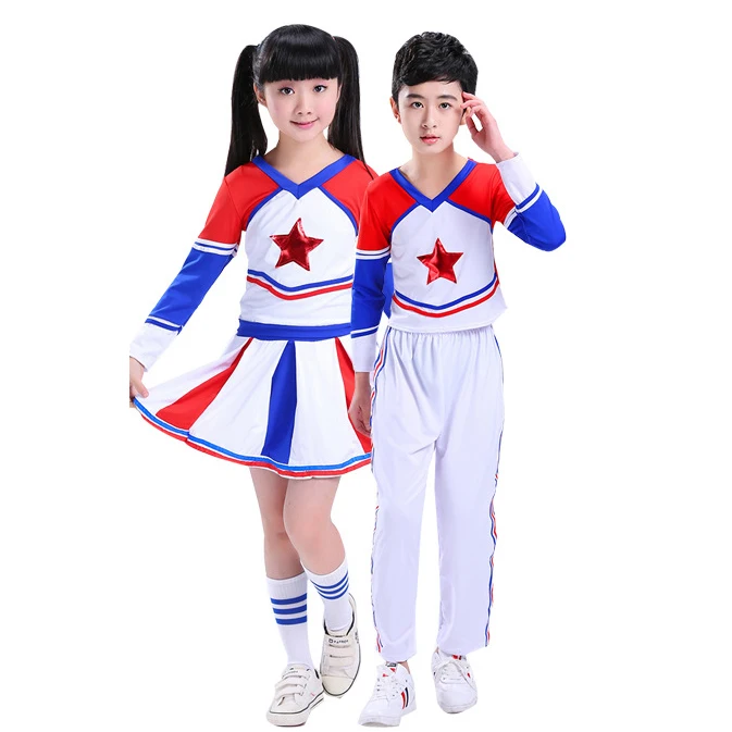 Boy Gril Student Cheerleader Teenagers School Uniform Skirt Kid Dance Costume Gymnastics Children Performance Clothing 110-160CM
