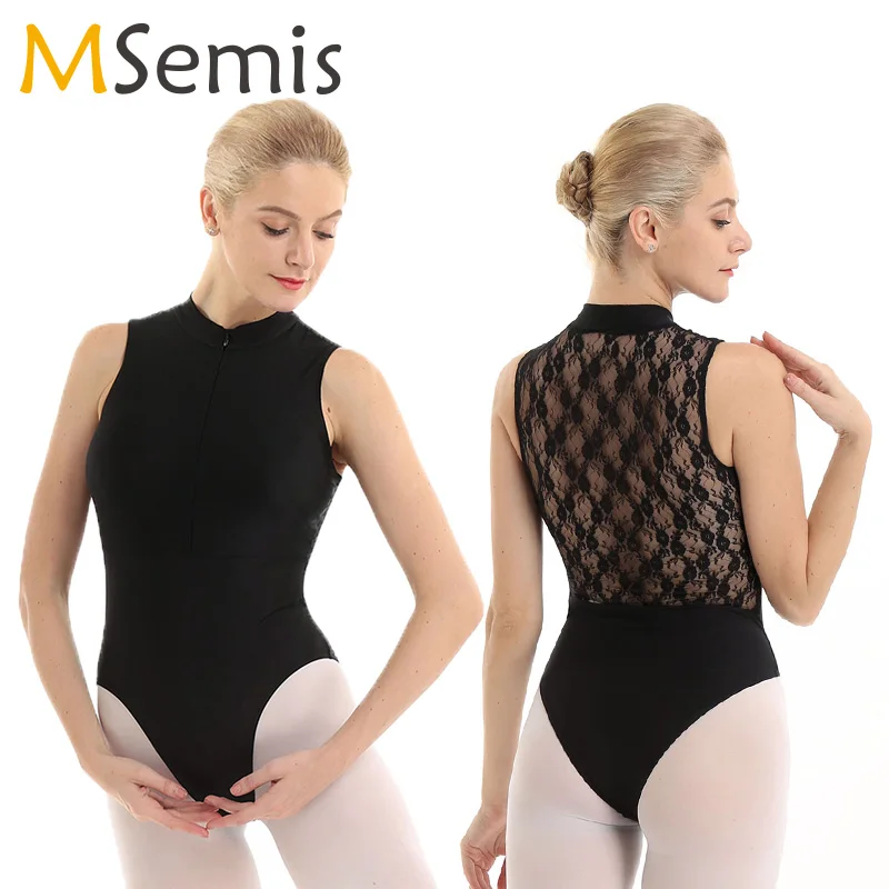Балетное трико для женщин балерины танцев с высоким горлом Кружева сзади