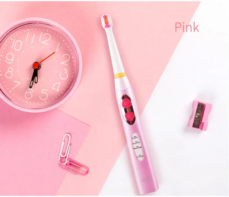 Pink SEAGO электрическая Зубная щётка Перезаряжаемые питание Зубная щётка для детей Водонепроницаемый Интеллектуальный таймер кисти безопасности стоматологической помощи Ek8 - Цвет: Pink