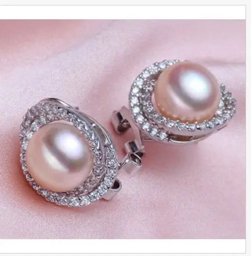 

charming a pair 10-11mm AAA++ south sea gold pink pearl stud earrings