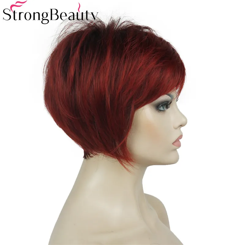 1T137 StrongBeauty короткие прямые парики мягкие волосы слоистые локоны Омбре блонд/Красный синтетический парик - Цвет: 1T137