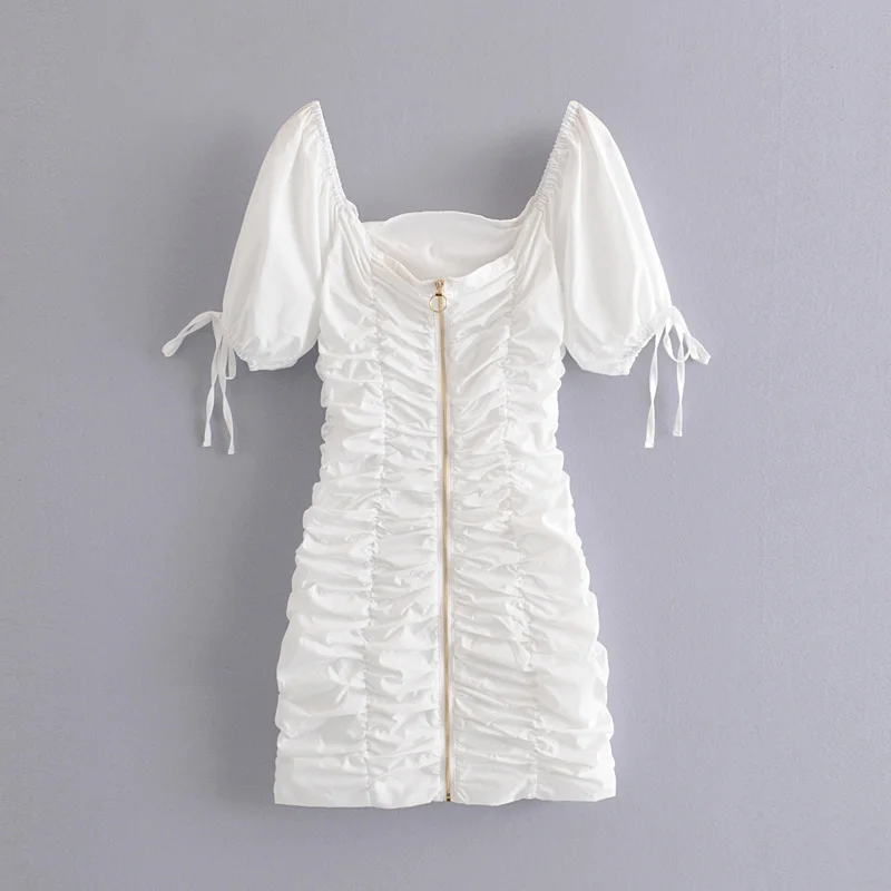 Сексуальное платье белого цвета с квадратным вырезом и коротким рукавом женские