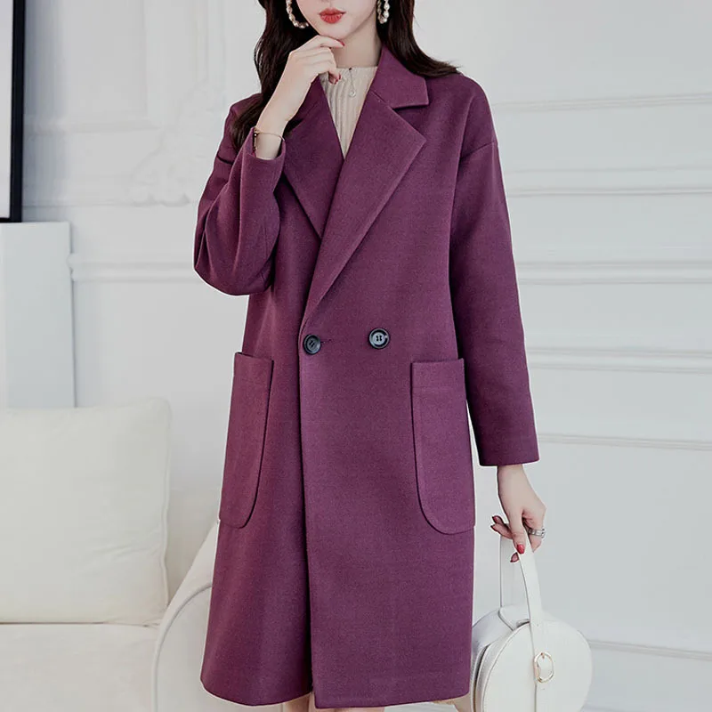 Корейское длинное шерстяное пальто женское свободное куртка для женщин