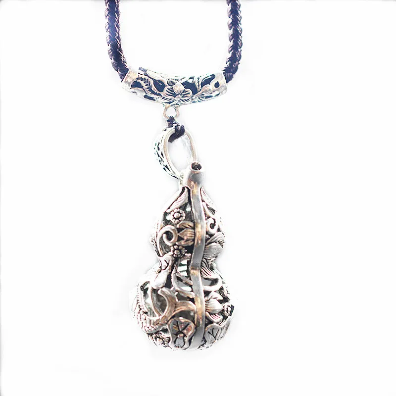 

QIANXU Thai Silver Necklace Pendant Vintage Gourd Hollowed Pendant Women's Jewelry