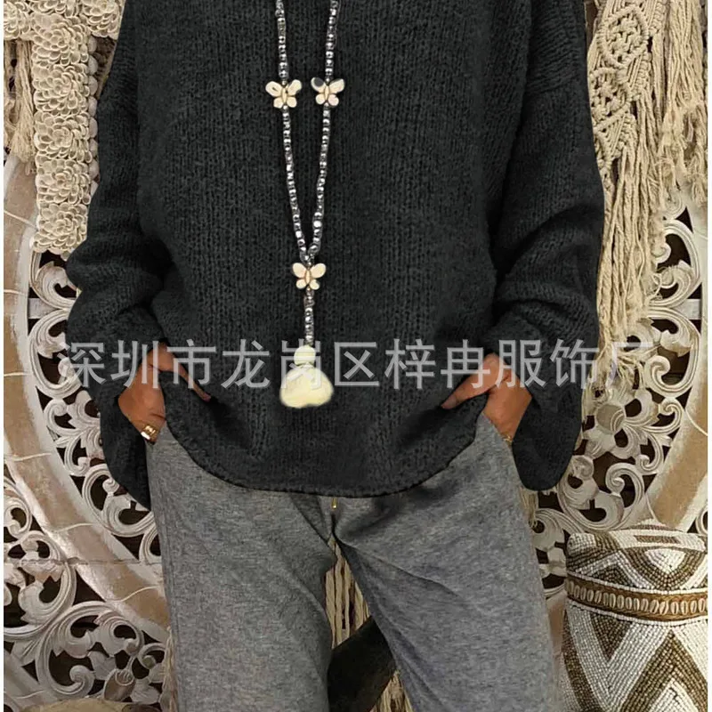 2019 новый сексуальный модный большой размер свободный однотонный вязаный свитер