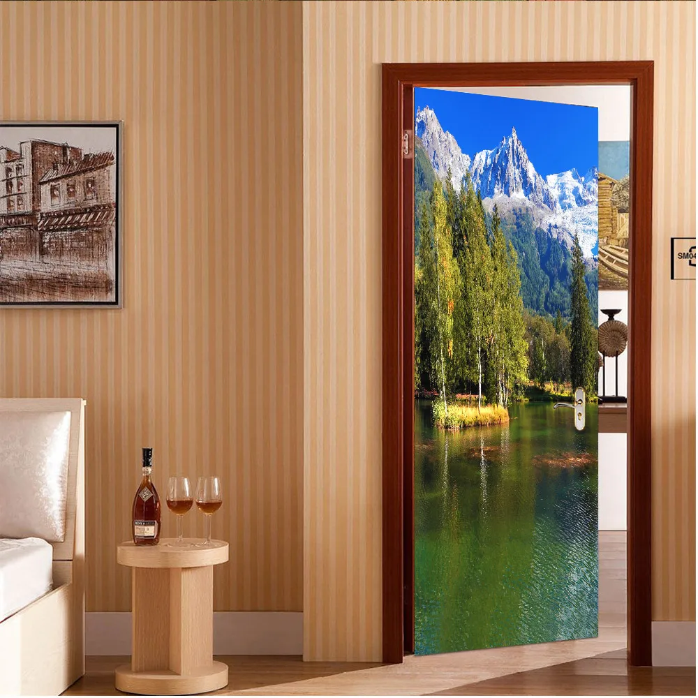 DIY 3D Природа Пейзаж Дверь Наклейка Фреска для гостиной обои ПВХ самоклеющиеся водонепроницаемый художественный плакат на дверь наклейка