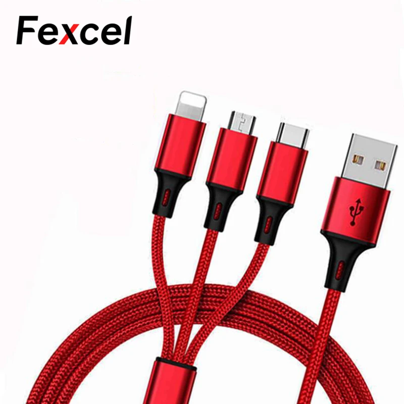 Fexcel 3 в 1 USB Multi Зарядное устройство кабель для iPhone с разъемом микро-usb типа C samsung S9