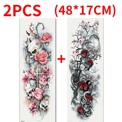 style 10-2pcs Временные татуировки наклейки для мужчин татуировки рукава тела рука Вспышка татуировки водонепроницаемые переводные наклейки череп цветок металлик татуировки - Цвет: style 10-2pcs
