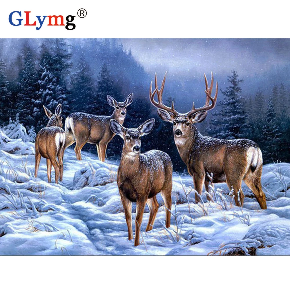 

GLymg Diy Diamond Painting Full Square Drill Cross Stitch Sika Deer Animal Series Diamond Embroidery Rhinestones Wall Sticker