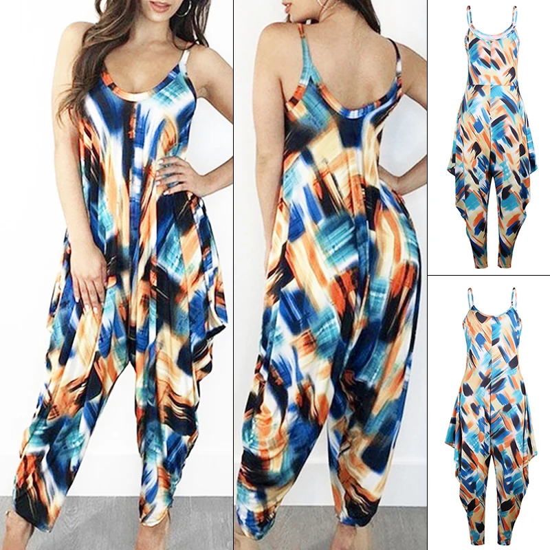 Большие размеры женский комбинезон полиэстер летние свободные пляжные вечерние