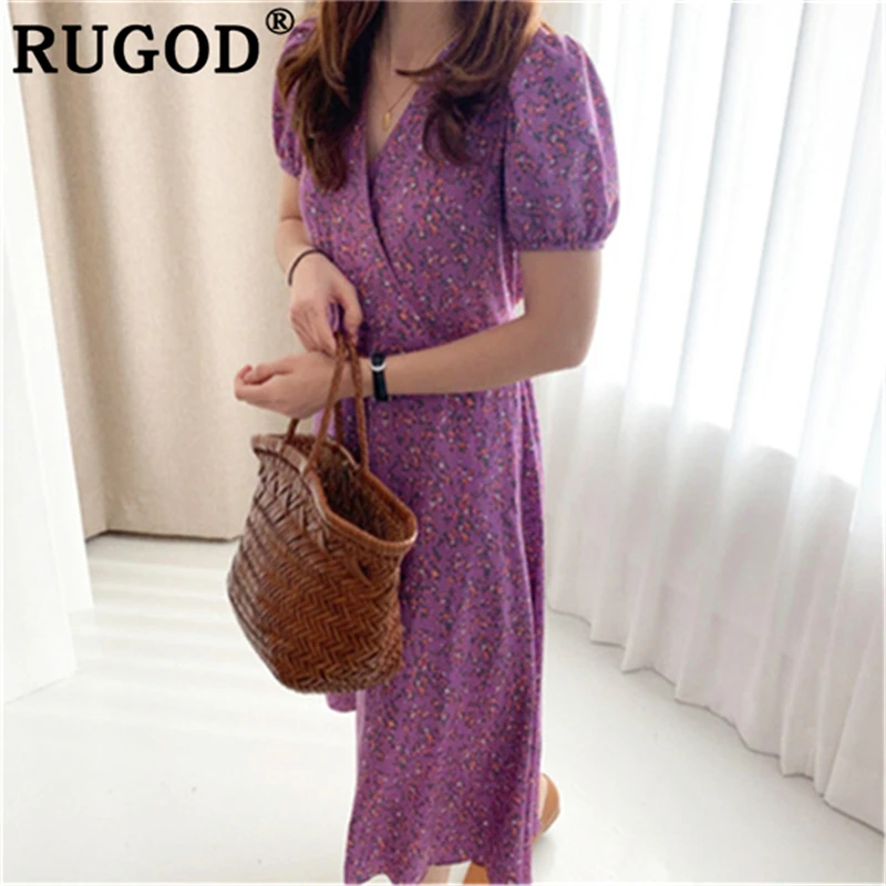 Женское платье с v образным вырезом RUGOD фиолетовое средней длины рукавами