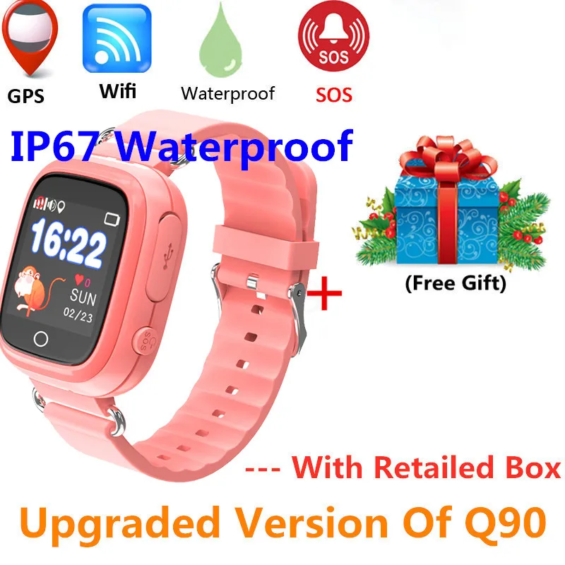 Waterproof pink Q90 gps Детские Смарт-часы Детские Анти-потери часы с Wifi сенсорный экран SOS Вызов расположение устройства трекер для детей безопасный монитор - Цвет: Waterproof pink