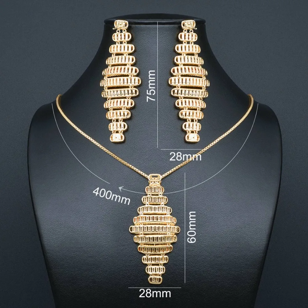 ModemAngel, Роскошная подвеска в форме лестницы, 3А, кубический цирконий, золотой цвет, 3 тона, медное колье-подвеска, серьги для женщин, модное ювелирное изделие