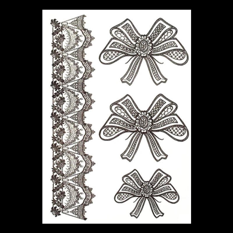 Черный кружевной бант SHNAPIGN временная татуировка боди арт флеш стикер для