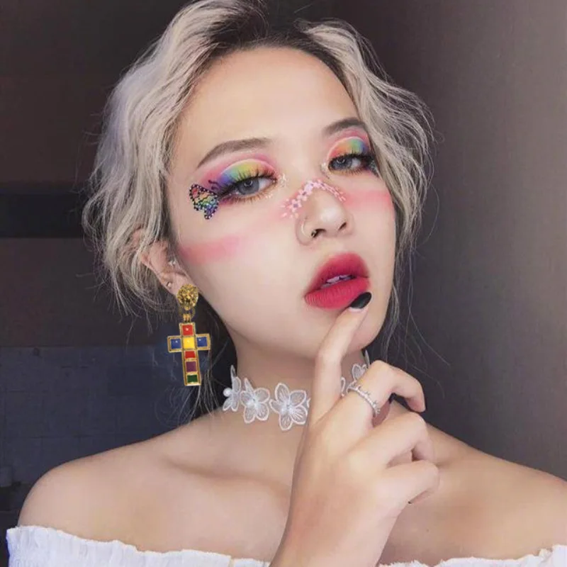 Женские серьги с эмалью цветные серьги-гвоздики в стиле ретро