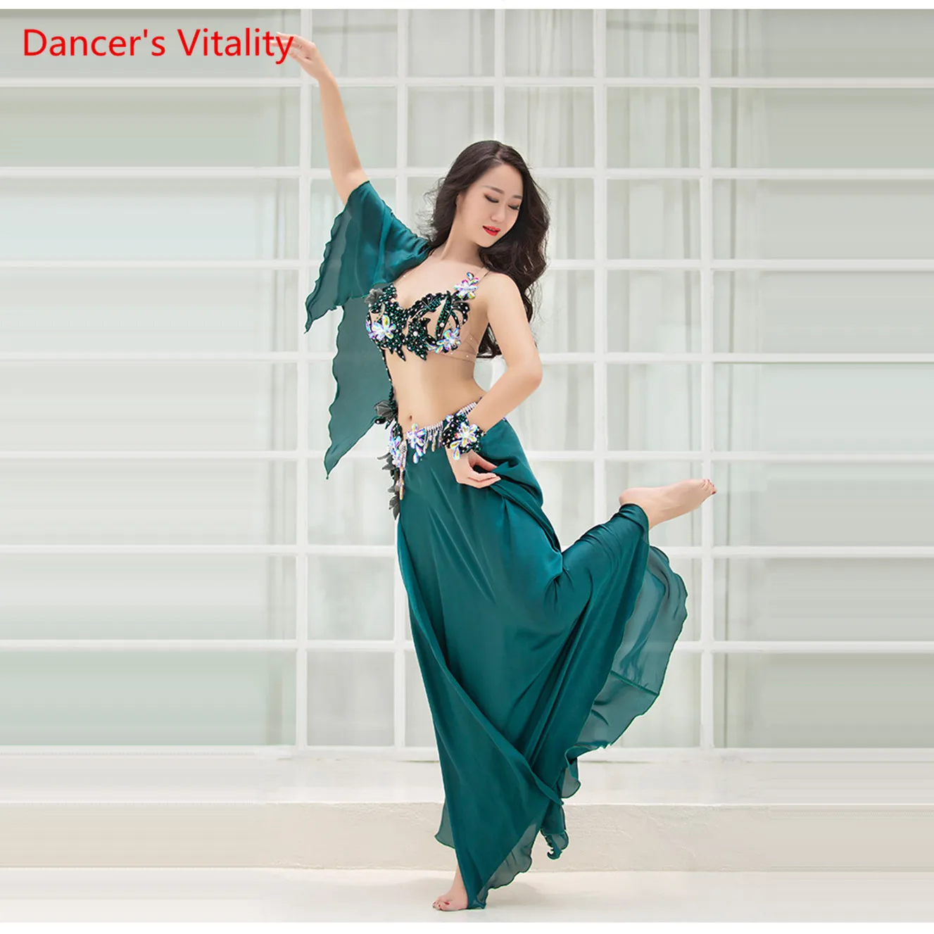 Женщины Спандекс и Шелковый Атлас Костюм Танец Живота Belly Dance Set Профессиональный