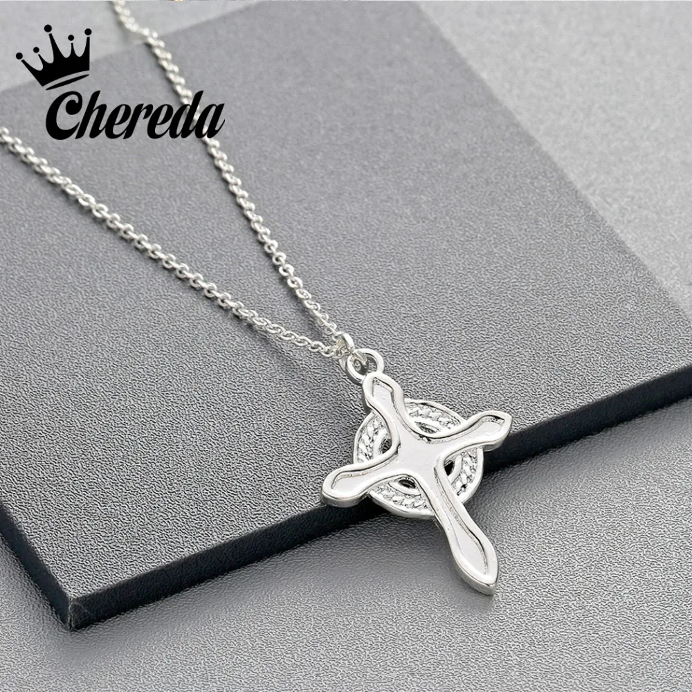 

Chereda New Fashion Sun Cross Irish Religious Charm Pendant Necklace Silver Gold Color Jewelry For Women Men Fine Accessories