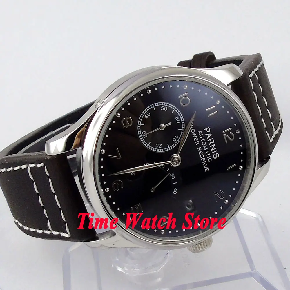 Мужские часы Parnis с черным циферблатом и ремешком из коровьей кожи 43 мм 207|watch men|watch