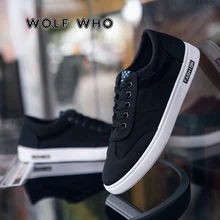 WOLF WHO/ повседневная мужская обувь из холстины; модные однотонные кроссовки; мужская обувь на плоской подошве; Chaussures pour hommes X-089