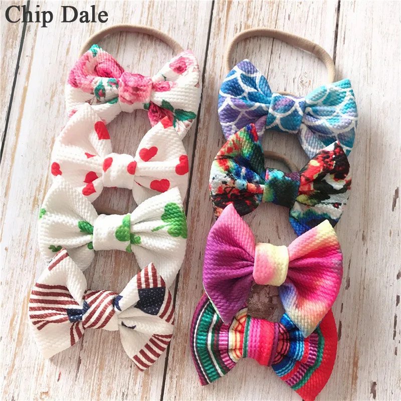 Нейлоновая Детская повязка на голову для новорожденных девочек с принтом чалма