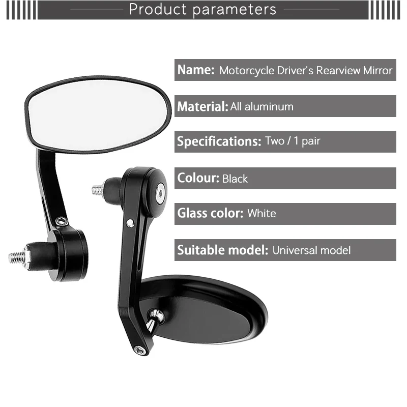 Racbox 2Pcs moto mirrorsUniversal Motorcycle Bike Bar Black End Rearview Mirrors 7/8&quot for Street bikes Sports | Автомобили и