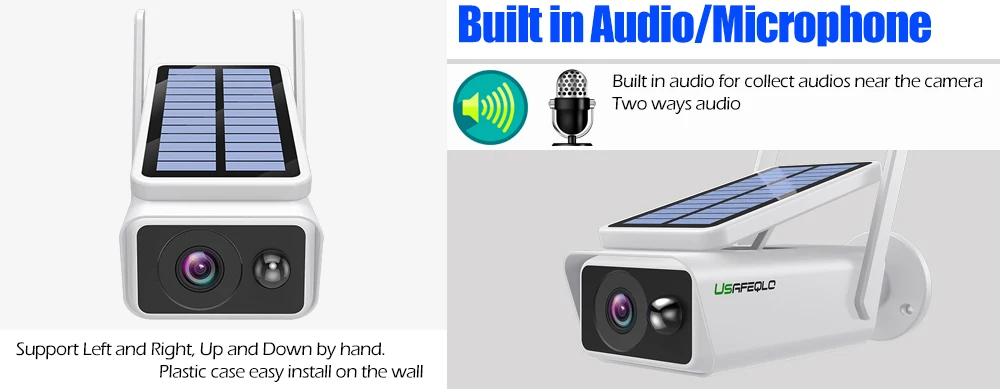 USAFEQLO камера видеонаблюдения с широким обзором солнечная панель перезаряжаемая