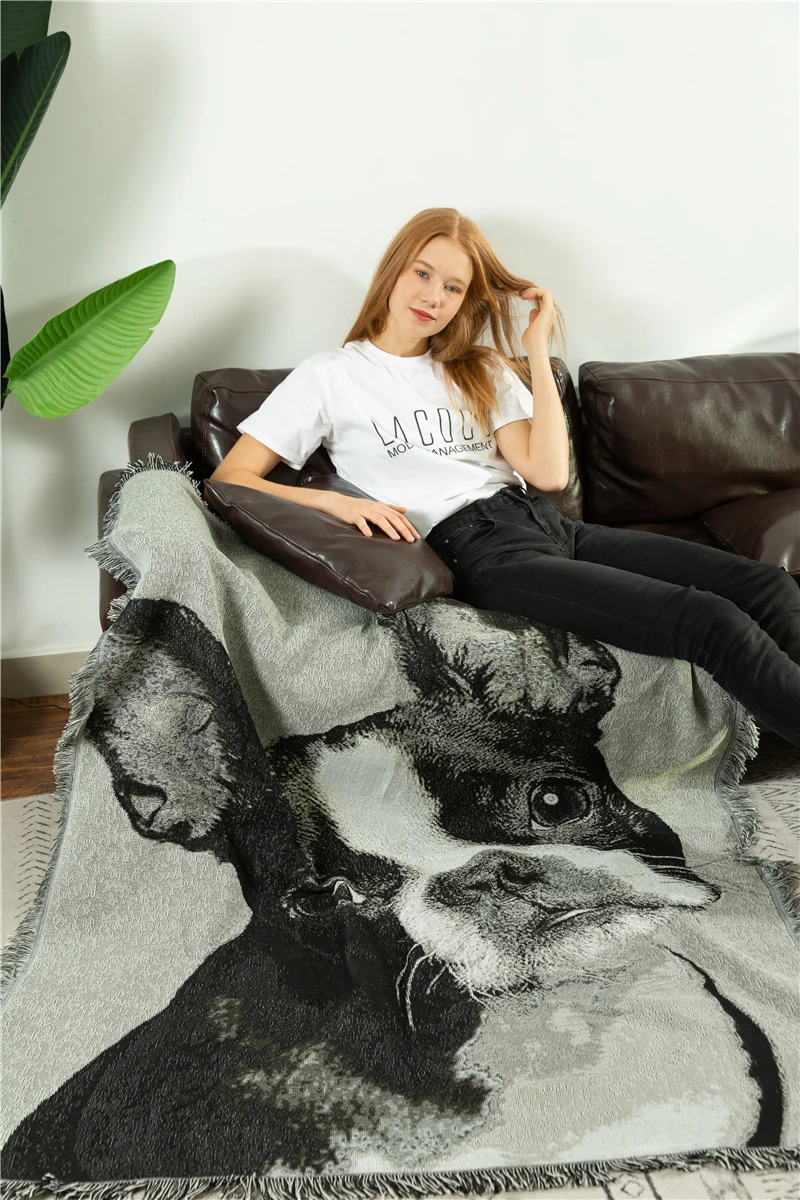 Former single American Nordic ins Boston Terrier Dog tapestry decorative blanket leisure Blanket Sofa cloth | Дом и сад
