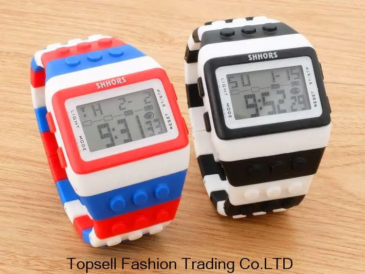 1 шт. светодио дный часы Coloful в полоску унисекс новые спортивные Shhors радуга