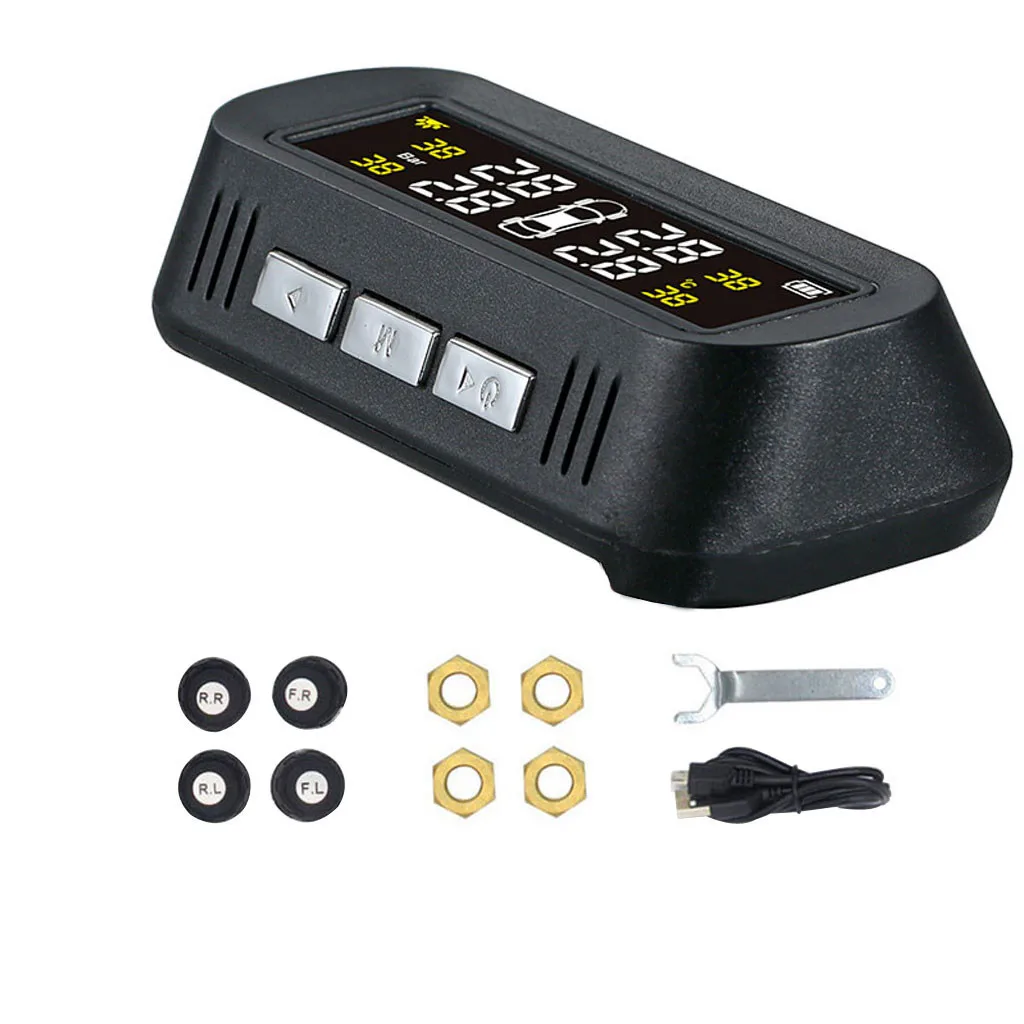Солнечная Смарт TPMS беспроводная система контроля давления в шинах водонепроницаемый IP67 датчик для 4 колес авто автомобили с ЖК-дисплеем цвета
