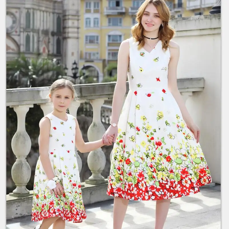 

Summer family look mommy Kids girls 100-160cm Clothing children party formal dress mother and daughter matching jacquard dresses