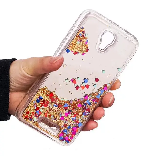 Для Alcatel Pixi 4 чехол жесткий жидкий зыбучий песок блестящий прозрачный защитный