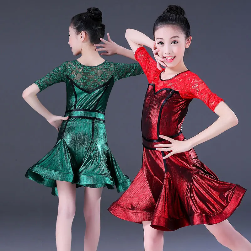 Профессиональное платье для латинских танцев девочек детское блестящее бальное